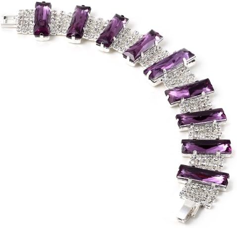 Silver Amethyst 6 Line Rhinestone and Rectangular Shape Acrylic Alternate Link Bracelet