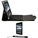 Delux Leather Portfolio Protector Case Cover with Built In Stand and Wireless Bluetooth Keyboard for Apple iPad & iPad 2 Tablet ( 1st and 2nd Generation – 16GB 32GB 64GB – WiFi and 3G ) + Includes Anti Glare Screen Protector Guard