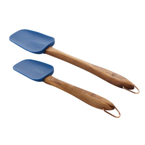 Paula Deen Signature Kitchen Tools 2-Piece Silicone Acacia Wood Spoonula Set, 10-Inch and 13-Inch, Blueberry