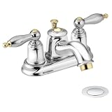 MOEN 4938CP Castleby Two Handle Lavatory Faucet with Drain Assembly, Chrome/Polished Brass