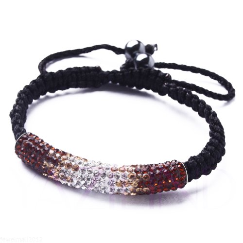 Qiyun Dark Red Brown White Crystal Pave Tube Bending Bead Cord Hand-Knitted Bracelet