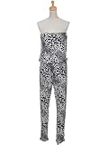 Anna-Kaci S/M Fit Trendy Black White Cheetah Leopard Print Strapless Jumpsuit