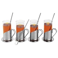 4 Teegl�ser mit Edelstahl Applikation und Untertasse und L�ffel ( 12 Teile )