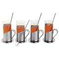 4 Teegl�ser mit Edelstahl Applikation und Untertasse und L�ffel ( 12 Teile )