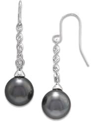 Tahitian Black Pearl Earrings with Diamonds in 14K White Gold (9-10mm)