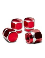 VCAP-RT-181-RD, Aluminum Red Anodized Hexagon Style OEM Replacement Tire Rim Valve Stem Caps Cover - Set of 4 pcs