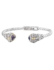 925 Silver & Amethyst Triangular Twisted Cuff Bracelet with 18k Gold Accents