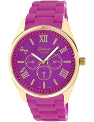Geneva Platinum Womens 2359.HOTPINK.GOLD Purple Rubber Quartz Watch with Purple Dial
