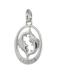 Sterling Silver PISCES Zodiac Sign Pendant (Feb. 19 - Mar. 20) Flawless Quality, 3/4 inch (18 mm) tall