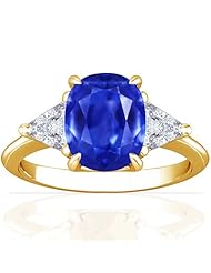 18K Yellow Gold Cushion Cut Blue Sapphire Three Stone Ring