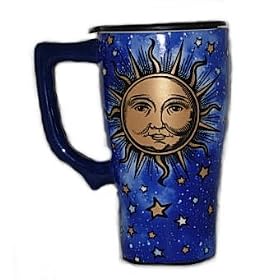 Celestial Sun and Stars Ceramic Travel Mug by Spoontiques