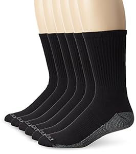 Dickies Men's 6 Pack Dri-Tech Comfort Crew Socks, Black/Grey, 10-13 Sock/6-12 Shoe