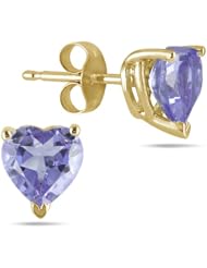 All-Natural Genuine 5 mm, Heart Shape Tanzanite earrings set in 14k Yellow gold