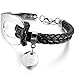 INBLUE Women's Stainless Steel Genuine Leather Bracelet Bangle Cuff Silver Tone Black
