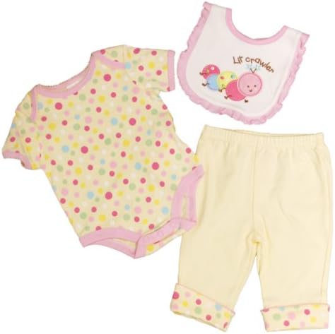 Petite Bears Girls 0-9 Months Lil' Crawler Polka Dot Bodysuit Set (0/3 Months, Yellow)