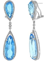 0.90ct Diamond and 25.66ct Blue Topaz 14k White Gold Earrings