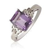 4.10cttw Natural White Round Diamond (SI-Clarity, GH-Color) and Amethyst Ring in 14K White Gold.size 7.5
