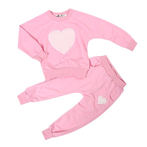 CANIS Kids Girls Tracksuit Outfit Heart Long Sleeve Top Sweatshirt Pants