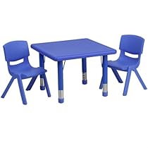 Hot Sale Flash Furniture 24'' Square Adjustable Blue Plastic Activity Table Set with 2 School Stack Chairs