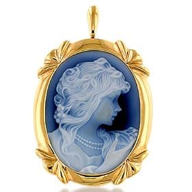 14K Yellow Gold Victorian Style Cameo Pendant Pin by Netaya