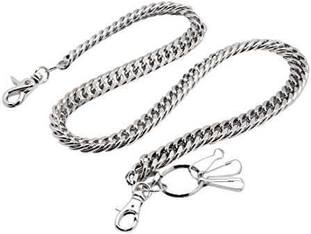 Vlisout Heavy Thick Cut Links wallet chain Swivel Trigger snap Biker Punk Key chain (Silver)