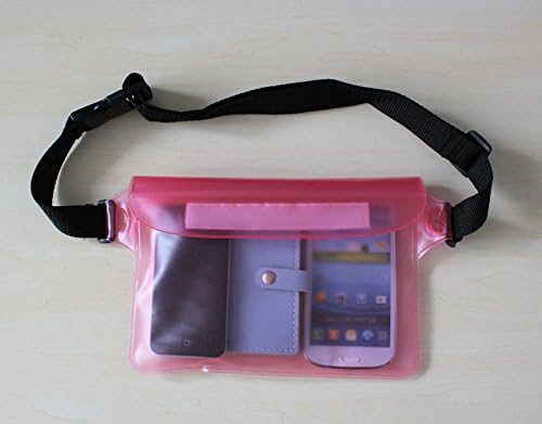 Waterproof Underwater Dry Case Bag with Adjustable Waist Strap for Mobile Phones, iPhone, Samsung Galaxy, Blackberry, LG, HTC, Cameras, Passports & Other Gadgets & Documents. Suitable for All Travels, Camping, Hiking, Biking, Swimming, Boating, and Other Outdoor or Water Sports Activities (Pink)