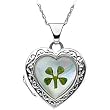 Sterling Silver Mother of Pearl Four Leaf Clover Heart Locket