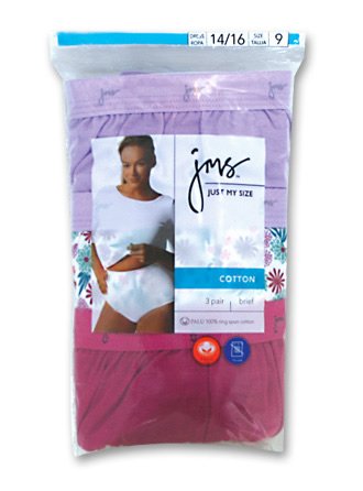 Just My Size Cotton Briefs 3 Pack - Assort Solid Colors - 1610br