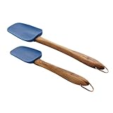 Paula Deen Signature Kitchen Tools 2-Piece Silicone Acacia Wood Spoonula Set, 10-Inch and 13-Inch, Blueberry
