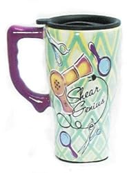 Shear Genius Barber Hair Dresser Stylist Ceramic Coffee Cup Tea Commuter Travel Mug Hairdresser New