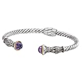 925 Silver & Amethyst Fancy Drop Twisted Cuff Bracelet with 18k Gold Accents