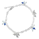 Sterling Silver Blue Beaded Accent Dangle Anklet