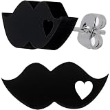 Black Acrylic Heart Mustache Stud Earrings
