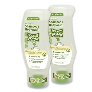 BabyGanics Foamin' Fun Foaming Body Wash & Shampoo, Gentle Formula, Fragrance Free, 10.65-Fluid Ounce Bottles (Pack of 2), Packaging May Vary