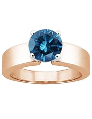 0.80 Ct Round Blue SI1/SI2 Diamond 14K Rose Gold Ring