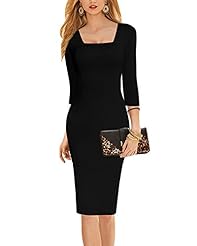 Stretchy Elbow Length Sleeves Polyester Square Neck Bodycon Dress/Party Dress/Midi Dress 