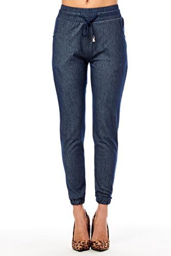 Womens Ladies Juniors New Cool Dance Knit Joggers Pants (L, Denim)