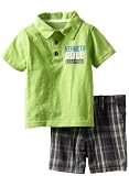Kenneth Cole Baby-boys Infant Polo Shirt with Plaided Shorts, Green, 24 Months
