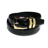 Croc Embossed BLACK Bonded Leather Belt Gold-Tone Buckle Regular