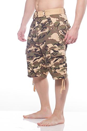 Men's Evolution Belted Camouflage 100% Cotton Cargo Shorts Khaki 34