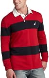 Nautica Sportswear Men's Horizontal Stripe Rugby Shirt,Red,Small