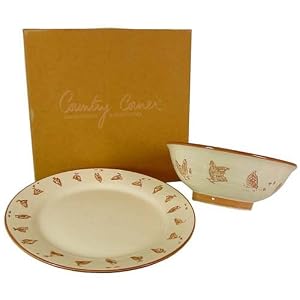 Roosters and Hens Salad Bowl and Serving Platter, Boxed Gift Set, French Faience