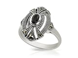Sterling Silver 0.30ct Black Onyx & Marcasite Art Deco Ring