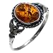 Certified Genuine Cognac Amber and Sterling Silver Filigree Oval Ring