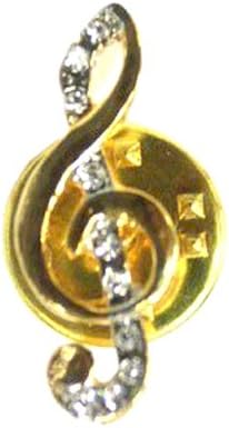 Gold Tone Treble Clef Brooch Pin with Rhinestones
