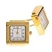 Search : Gold plated square working quartz watch cufflinks with a white dial. Presentation boxed.