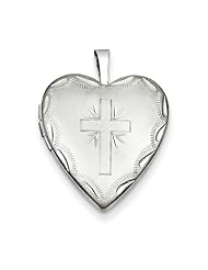 Sterling Silver 20mm Satin & D/C Cross Heart Locket. Metal Wt- 3.4g