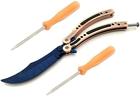 Butterfly Training Knife,Stomg Stainless Steel Blue Blunt Practice Folding Dull Balisong Pocket Knives Tool