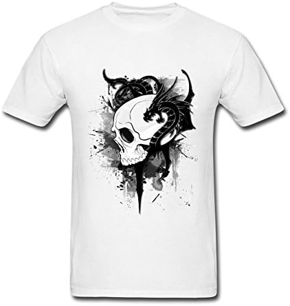 XLKHGF Skull Dragon Stencil Man 100% Cotton O Neck Custom T-shirt White