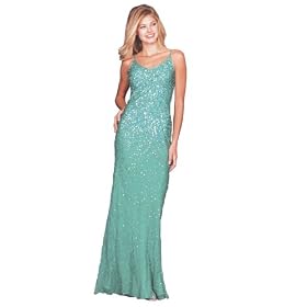 Formal Evening Gown. Sage Sequined Beaded Dress for Prom, Party, Wedding by Sean Collection (1844)